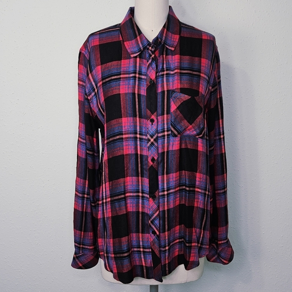 Rails Hunter Plaid Flannel Shirt in Black Coral Teal Size Large - Picture 4 of 16